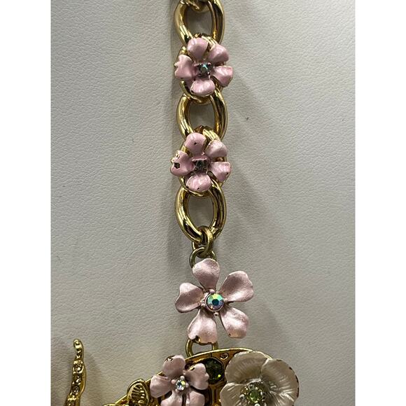 Betsey Johnson Vintage Enchanted Floral Garden Beetle Queen Bee Moth Necklace - Picture 3 of 13